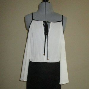 Mustard Seed Black & White Cold Shoulder Dress
